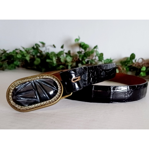 Genuine Alligator Leather Solid Brass Buckle Belt - Black - Picture 2 of 16